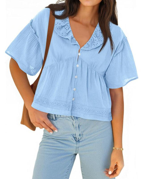 Cicy Bell Women's Eyelet V-Neck Babydoll Top