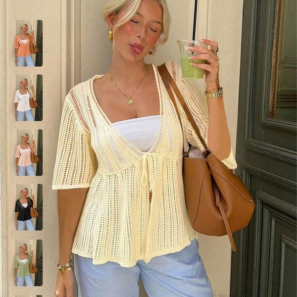 Women's Bow-Front Crochet Cardigan