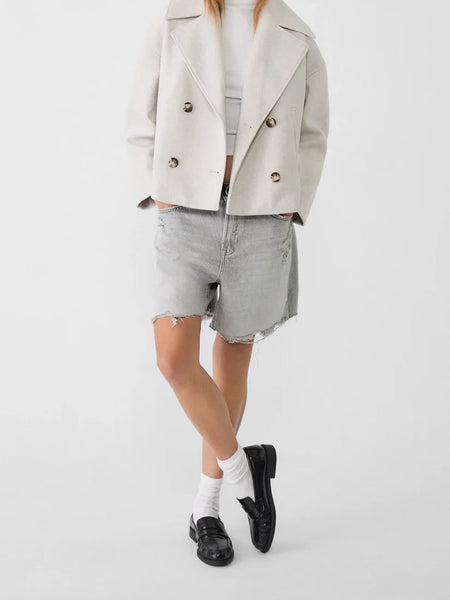 Cropped Double-Breasted Wool Jacket