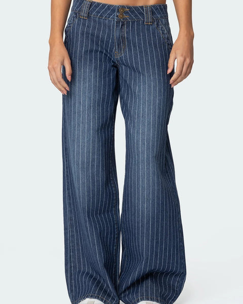 Pinstripe Wide-Leg Jeans