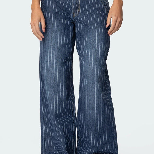 Pinstripe Wide-Leg Jeans