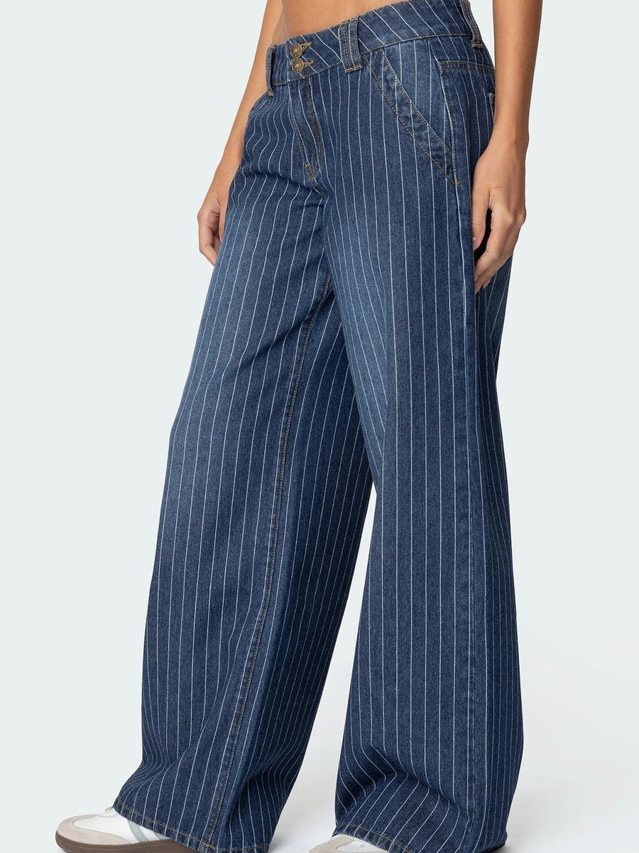 Pinstripe Wide-Leg Jeans