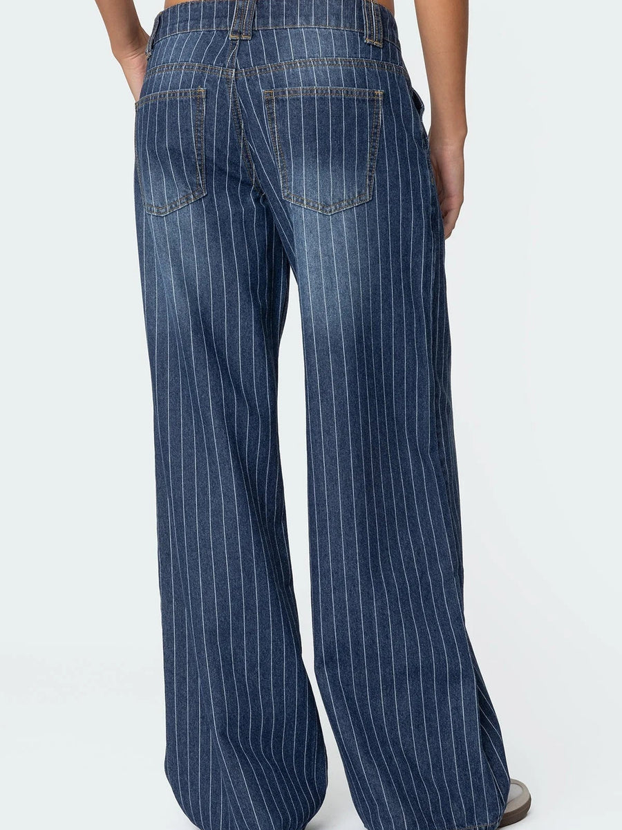 Pinstripe Wide-Leg Jeans