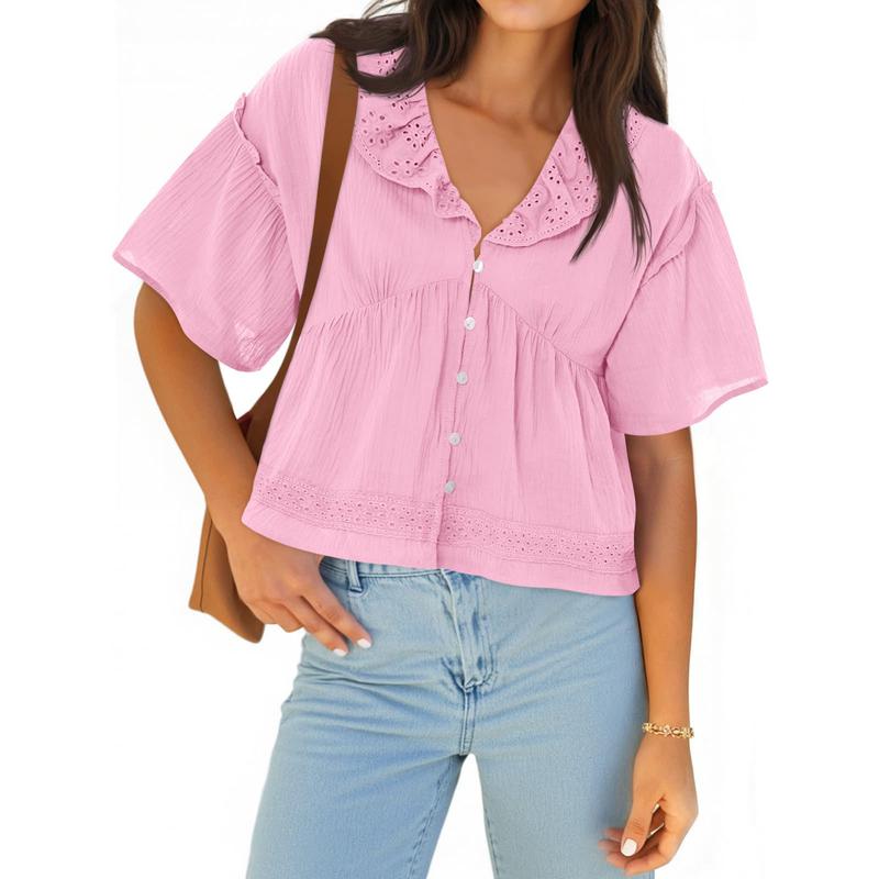 Cicy Bell Women's Eyelet V-Neck Babydoll Top
